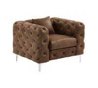 Fauteuil chesterfield en microfibre aspect cuir vieilli EDWINA