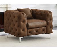 Fauteuil chesterfield en microfibre aspect cuir vieilli EDWINA