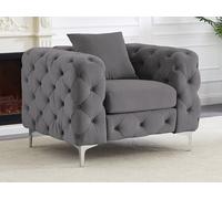 Fauteuil chesterfield en velours anthracite EDWINA