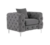 Fauteuil chesterfield en velours anthracite EDWINA