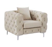 Fauteuil chesterfield en velours beige EDWINA