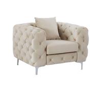 Fauteuil chesterfield en velours beige EDWINA