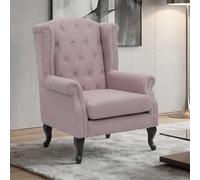 Fauteuil Chesterfield, fauteuil relax, fauteuil club, fauteuil à oreilles, tissu/textile hydrofuge rose clair sans pouf