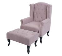 Mendler Fauteuil Chesterfield Rose Clair avec ottomane