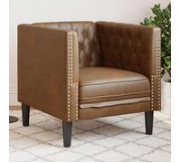 Fauteuil Chesterfield similicuir daim - vidaXL - Marron - 71x74.5x70.5 cm - Similicuir daim - Boutons tuftés
