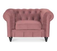 Fauteuil Chesterfield velours Altesse Vieux Rose