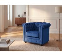 Fauteuil CHESTERFIELD - VENTE-UNIQUE - Velours bleu - 3 places - Classique