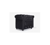 Fauteuil CHESTERFIELD - velours noir et boutons effet cristal