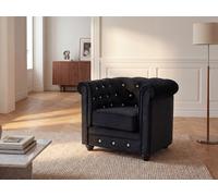 Fauteuil CHESTERFIELD - velours noir et boutons effet cristal