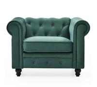 Fauteuil Chesterfield Velours Vert - MENZZO - 1 place - Avec accoudoirs - Style Classique - Intemporel