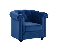 Fauteuil CHESTERFIELD - VENTE-UNIQUE - Velours bleu - 3 places - Classique