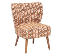 Atmosphera Créateur d'Intérieur - Fauteuil Chiara Tissu Motif Ambre Blanc Bois Hévéa Semi-Ferme Enveloppant Rétro Art Déco pour Salon, Bureau, Chambre