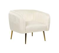Fauteuil Club Cabriolet en Velours et Acier Beige Crème et Doré Tapissé Laconia