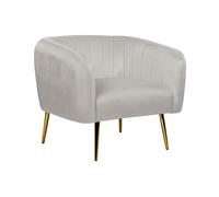 Fauteuil Club Cabriolet en Velours et Acier Gris Clair et Doré Tapissé Laconia