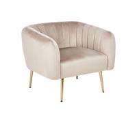 Fauteuil Club Cabriolet Pieds Acier Doré Design Tapissé en Velours Taupe Laconia