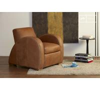 Fauteuil club en cuir camel Rockefeller