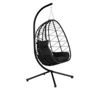 Fauteuil cocon suspendu, sur pied, à bascule, pour le jardin, jusqu'à 120 kg, avec coussins, noir, MultiGarden