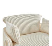Fauteuil compressé beige en velours côtelé avec pouf, sans montage, pour petit espace