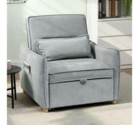 Fauteuil convertible 1 place 3 en 1 clic-clac, dossier réglable, chenille gris 88l x 84P x 87H cm