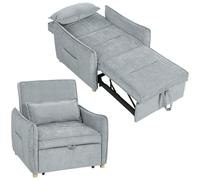 Fauteuil convertible 1 place 3 en 1, fauteuil-lit clic-clac en chenille, assise large dossier ršŠglable, 88x84x87cm, gris