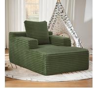 Fauteuil convertible 1 place en velours côtelé, compressé, sans montage, chaiselongue pour salon, vert