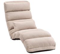 Fauteuil convertible 1 place - HOMCOM - dossier et appui-tête réglables sur 5 positions - tissu aspect lin - 58x119x78cm - beige