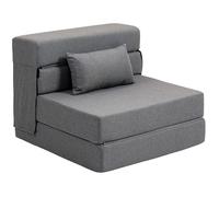 Fauteuil convertible 1 place - HOMCOM - pliant - coussin - pour invités, salon, petit espace - tissu en lin - 210x80x15cm - gris