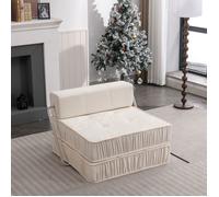 Fauteuil convertible 1 place - Memkey - 92 x 92 x 64 cm - Chenille blanc - Matelas pliable