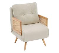 Fauteuil Convertible 3 en 1 avec Couchage, Fauteuil Relax Pliant avec Lit d'Appoint, Dossier 5 Positions, Lin et Rotin - Blanc