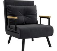 HomCom Fauteuil convertible 4 en 1 lit 1 place dossier réglable accoudoirs bois velours noir