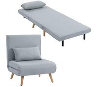 HOMCOM 3 en 1 Fauteuil Convertible 1 Place, Fauteuil lit et chauffeuse - Dossier inclinable 5 Niveaux et Oreiller Inclus, siège rembourré - pour Bureau, Salon, Chambre à Coucher, Gris Clair