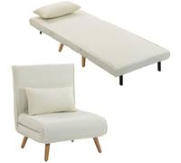 HOMCOM 3 en 1 Fauteuil Convertible 1 Place, Fauteuil lit et chauffeuse - Dossier inclinable 5 Niveaux et Oreiller Inclus, siège rembourré - pour Bureau, Salon, Chambre à Coucher, crème