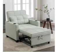 Fauteuil convertible 3-en-1. USB.Lit banquette 1 Place . gobelets et poche latérale. structure bois métal - vert clair