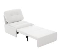 Fauteuil convertible 81,5/195/90 cm blanc en lin avec couchage d'appoint 80/165 cm