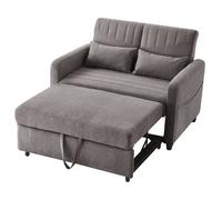 Fauteuil Convertible - Canapé-lit convertible 2 places - Dossier réglable en 3 niveaux - 2 Coussin - Roues - Pliante - Gris