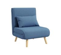 Fauteuil convertible design scandinave - fauteuil relax chauffeuse - dossier inclinable réglable, coussin - bois tissu bleu