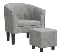 Fauteuil convertible en velours gris clair avec repose-pieds, structure | Velours 100 % polyester, rembourrage en mousse, design matelassé avec boutons, charge maximale 110 kg, assemblage requis