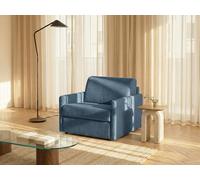 Fauteuil convertible express en tissu texturé bleu - Matelas 14 cm CALIFE