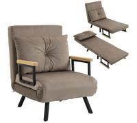 Fauteuil convertible HOMCOM 4 en 1 chauffeuse lit 1 place dossier réglable accoudoirs en bois et coussin, tissu effet velours marron