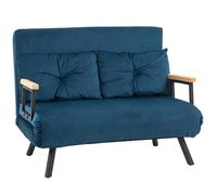 Fauteuil Convertible Lit 1 Place Velours Bleu - Dossier Réglable 5 Positions - Structure Acier Solide - 102x73x81cm