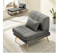 Fauteuil Convertible - WUMAGIN - 3 en 1 Chauffeuse de Salon 1 Place, Siège Relax avec Coussin, Déhoussable, Tissu Gris