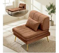Fauteuil Convertible - WUMAGIN - 3 en 1 Chauffeuse de Salon 1 Place, Siège Relax avec Coussin, Déhoussable, Tissu Marron