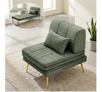 Fauteuil Convertible - WUMAGIN - 3 en 1 Chauffeuse de Salon 1 Place, Siège Relax avec Coussin, Déhoussable, Tissu Vert Sauge Foncé