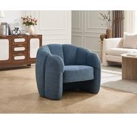 Fauteuil coquillage en tissu chenille bleu DELIPO