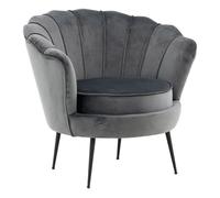 Venture Home Fauteuil Calais Coquillage en velours 83 cm Gris foncé