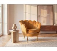 Vente-unique - Fauteuil Coquillage en Velours Jaune Moutarde Dandelion