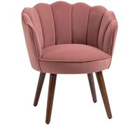 Fauteuil coquillage - fauteuil de salon - HOMCOM - avec dossier et coussin velours pieds hévéa - bois - 66x66x78,5cm - rose