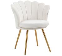 Fauteuil coquillage HOMCOM chaise coiffeuse fauteuil en velours avec pieds en métal doré pour salon chambre et salle à manger crème