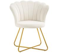 Fauteuil coquillage HOMCOM chaise coiffeuse fauteuil en velours fauteuil de salon avec pieds en acier 69 x 64 x 80 cm crème