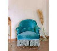 Fauteuil crapaud en velours bleu canard n°1091